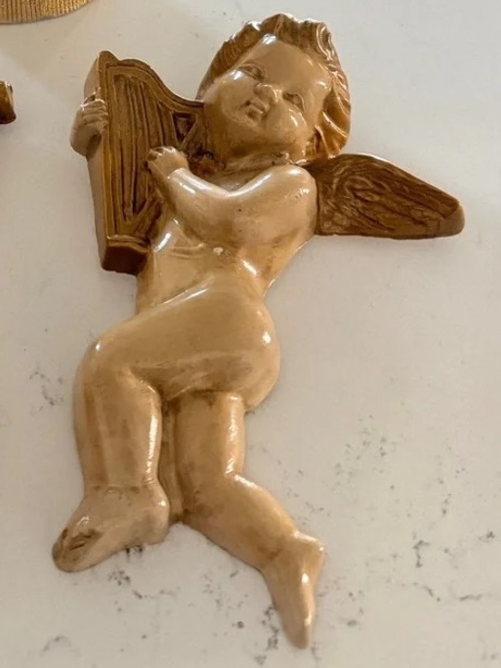 Cherub Wall Accent in Beige - Decorative Angel Figure